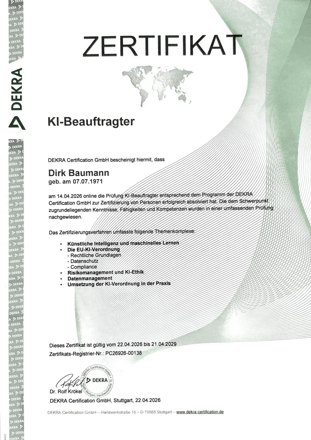 DEKRA Zertifikat KI-Beauftragter
