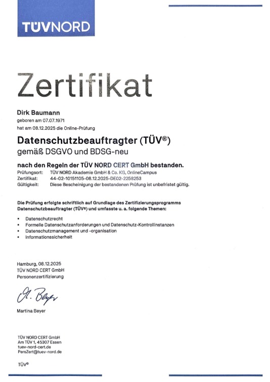 TÜV NORD CERT Datenschutzbeauftragter (TÜV®) gemäß DSGVO und BDSG-neu